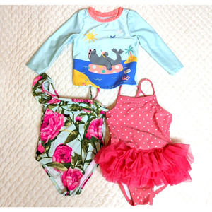 Lot Baby Girl 18m Swim Bathing Suits One Piece Pink Tutu Rashguard Set Polkadot